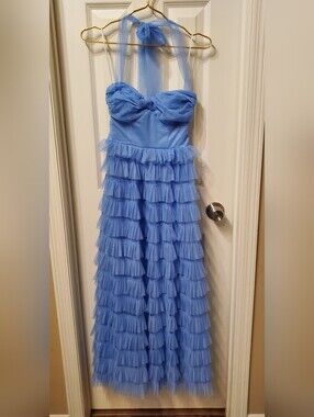Hello Molly Blue Tiered Tulle Halter Gown Size XS